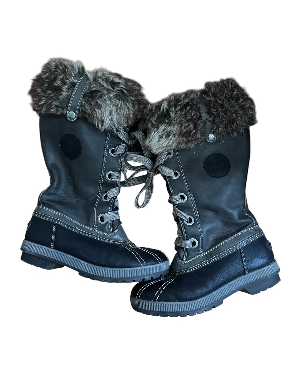 London Fog Black Fur-Trim Lace-Up Winter Boots